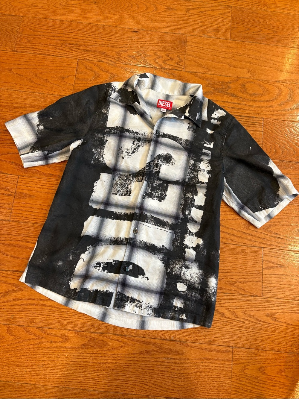 Diesel S-Nabil Camicia Graphic Camp Shirt Men’s 44 B&W Abstract Button Up